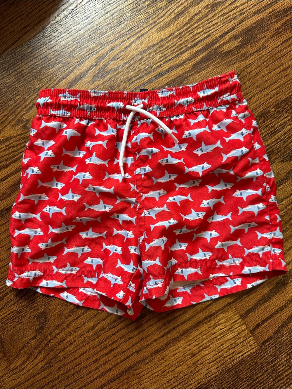 Janie and Jack Red Shark-Print Swim Shorts